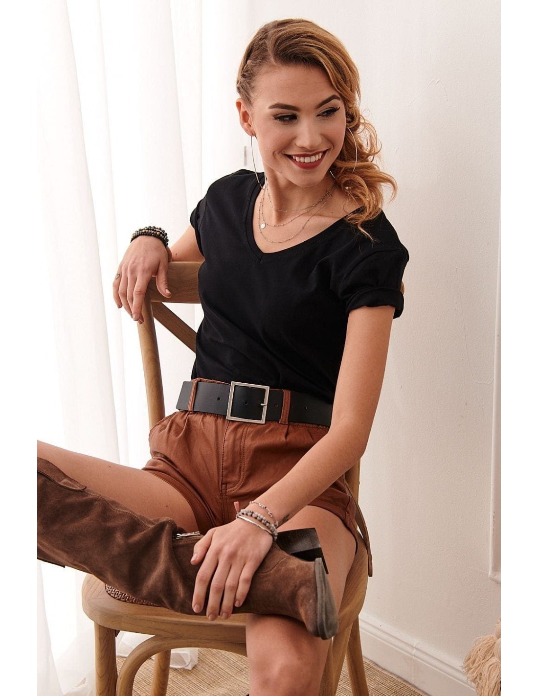 Eco-leather shorts brown 80100 - Online store - Boutique